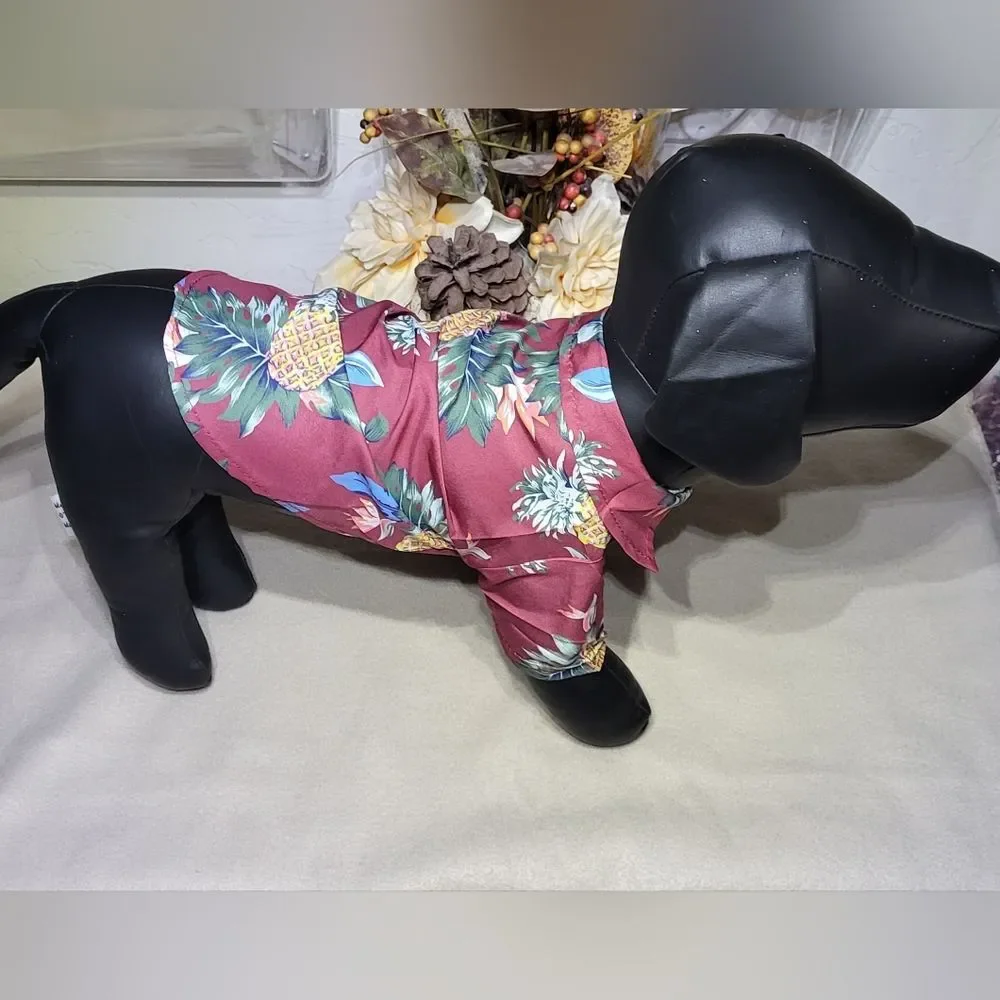 Pet NWOT Red Pineapple Print Lightweight Hawaiian Style Shirt Size Medium
